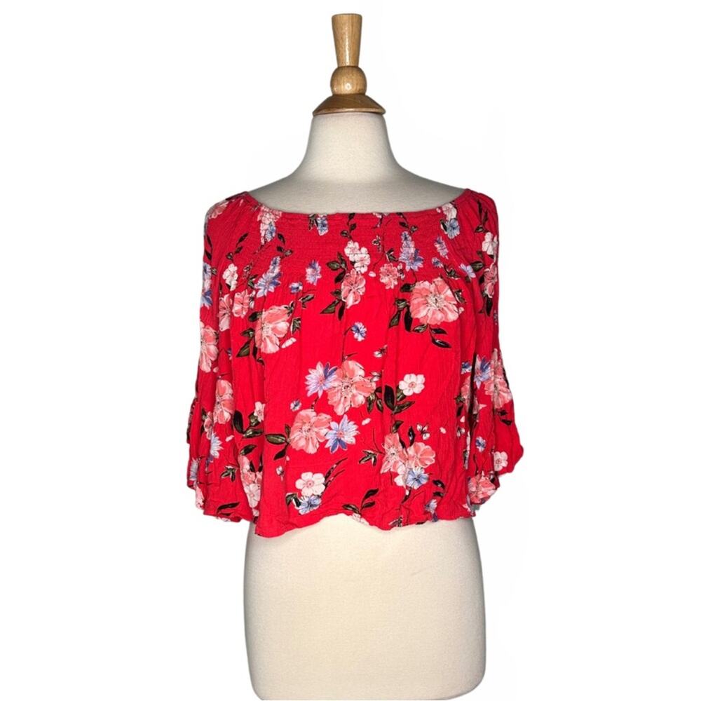 Self Esteem Floral Elastic Neck Line Trumpet Sleeve 3/4 Sleeve Off Shoulder BR25